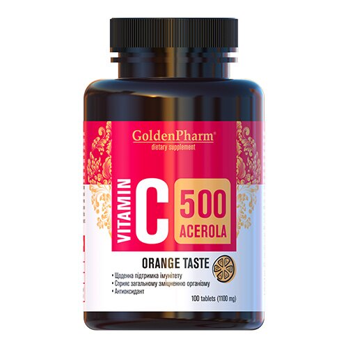 Витамины и минералы Golden Pharm Vitamin C 500 mg with Acerola, 100 таблеток