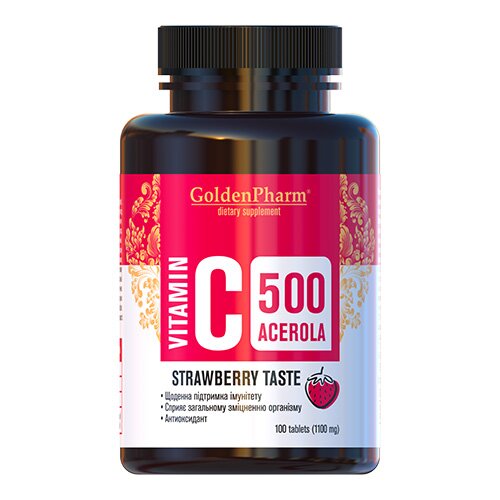 Витамины и минералы Golden Pharm Vitamin C 500 mg with Acerola, 100 таблеток. Фото 2