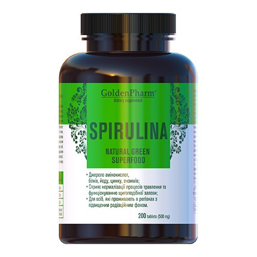 Натуральна добавка Golden Pharm Spirulina, 200 пігулок