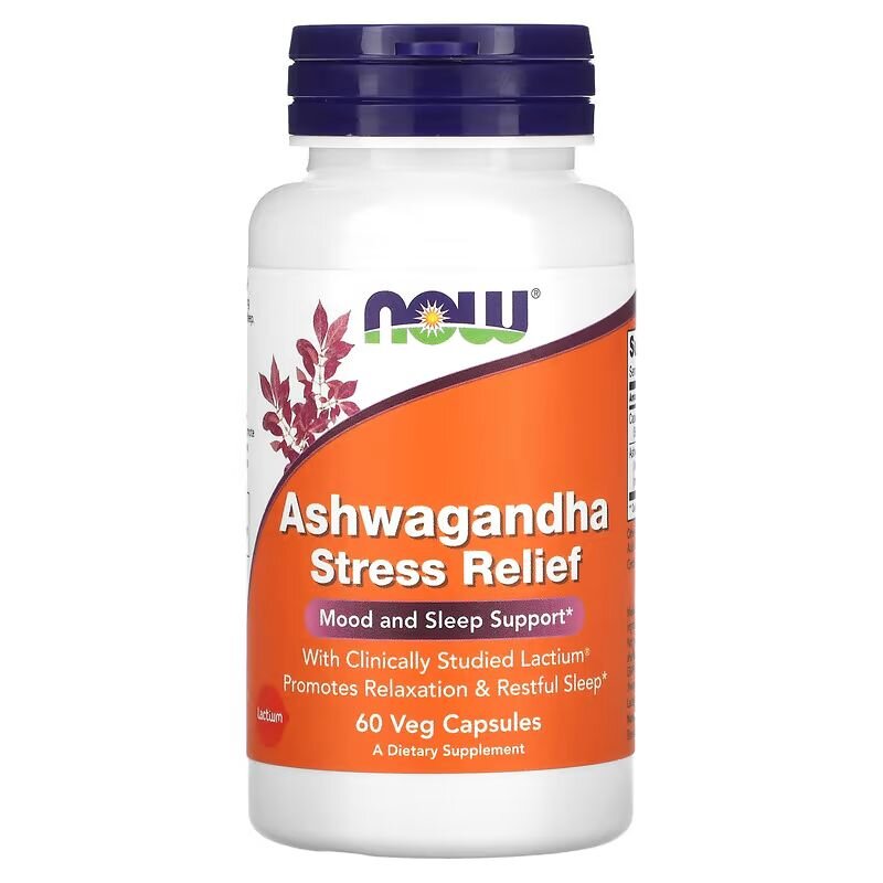 Натуральная добавка NOW Ashwagandha Stress Relief, 60 вегакапсул