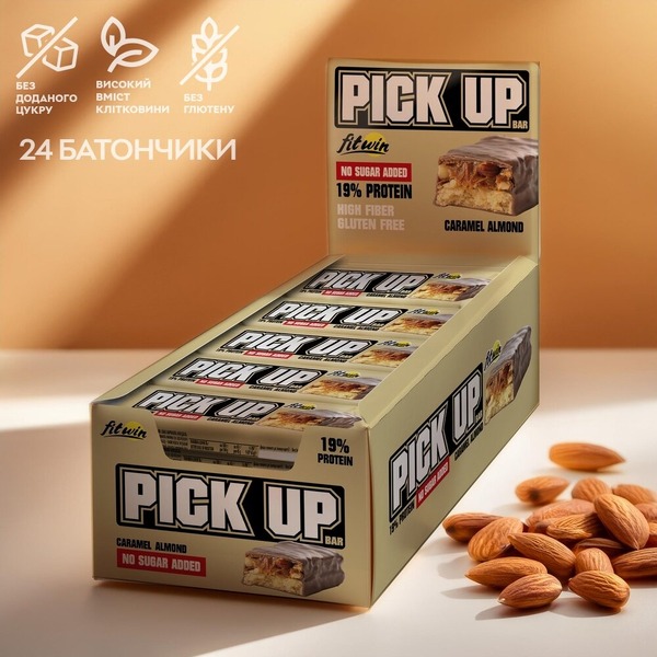 Батончик FitWin Pick Up, 24*45 грам - Карамель-мигдаль