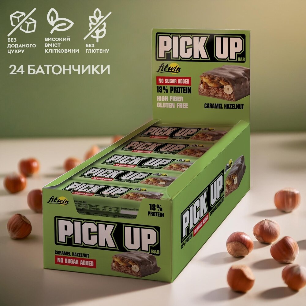 Батончик FitWin Pick Up, 24*45 грам - Карамель-фундук