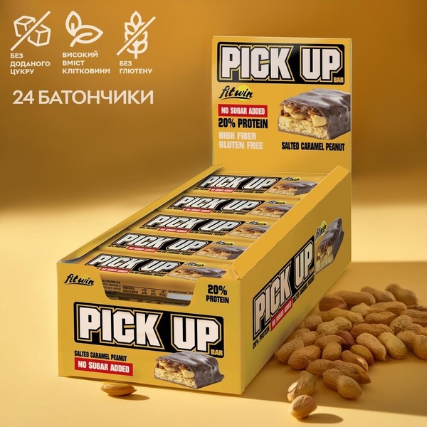 Батончик FitWin Pick Up, 24*45 грам - Солона карамель і арахіс