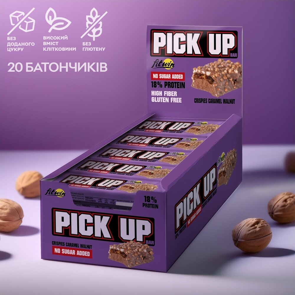 Батончик FitWin Pick Up, 20*45 грам - Кранчі, карамель та волоський горіх