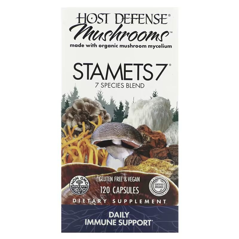 Міцелій з 7 видів грибів Host Defense Stamets 7, 120 вегакапсул для підтримки імунної системи. Фото 2