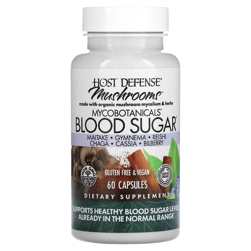 Суміш грибного міцелію та трав Host Defense MycoBotanicals Blood Sugar, 60 капсул для підтримки рівня цукру в крові