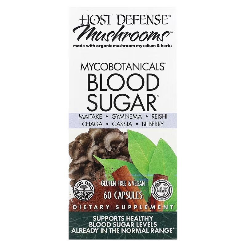 Суміш грибного міцелію та трав Host Defense MycoBotanicals Blood Sugar, 60 капсул для підтримки рівня цукру в крові. Фото 2
