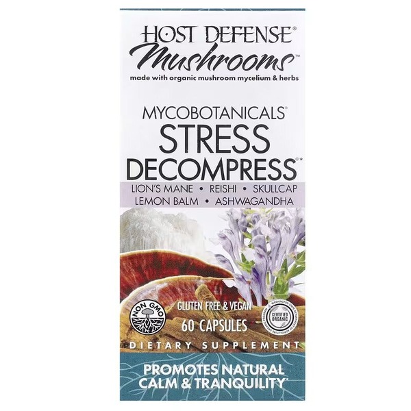Суміш грибного міцелію та трав Host Defense MycoBotanicals Stress Decompress, 60 капсул для підтримки нервової системи. Фото 2