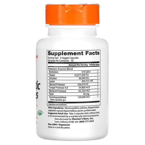 Протеолитические ферменты Doctor's Best Proteolytic Enzymes, 90 вегакапсул. Фото 2
