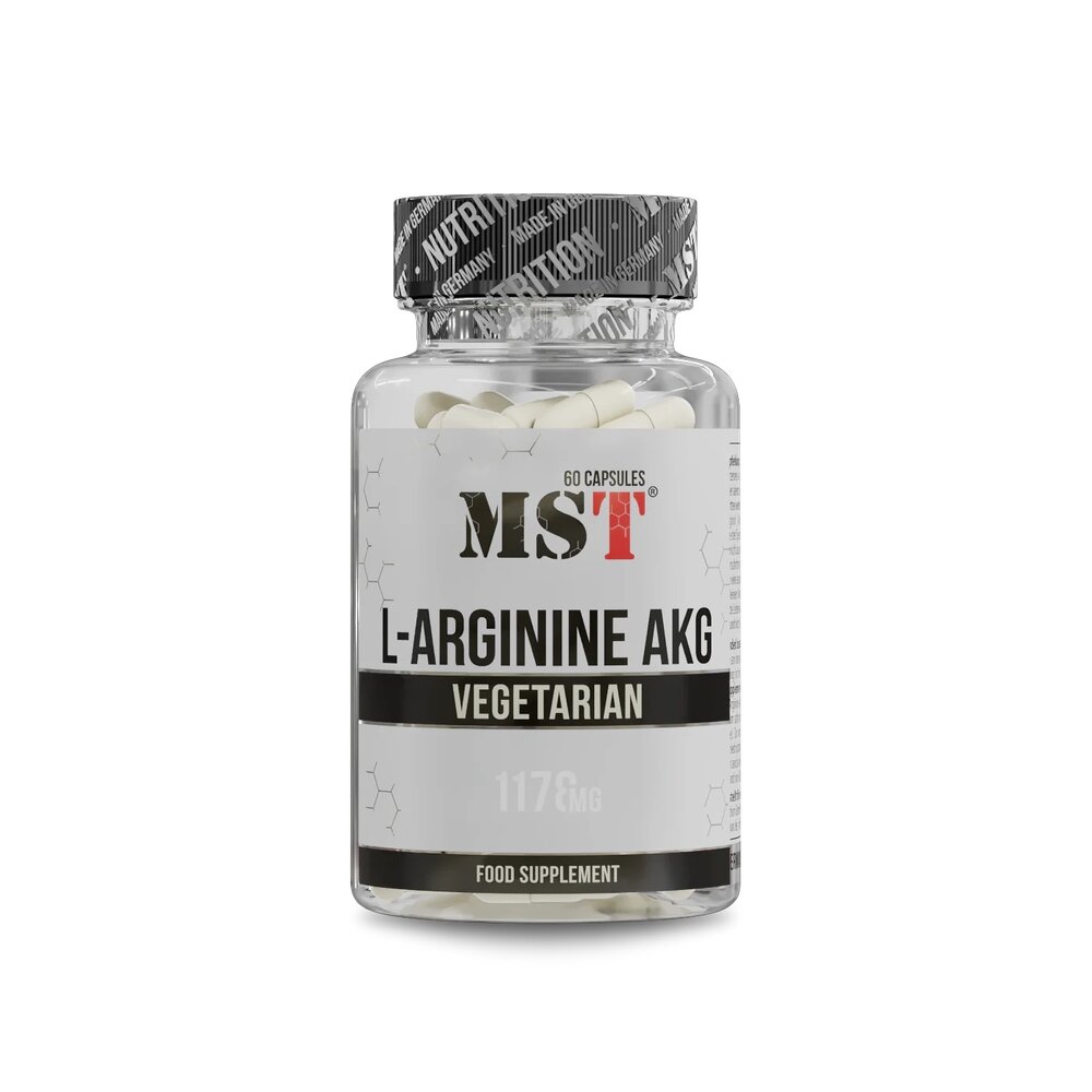 L-аргінін альфа-кетоглутарат MST Nutrition L-Arginine AKG, 60 капсул для покращення кровообігу