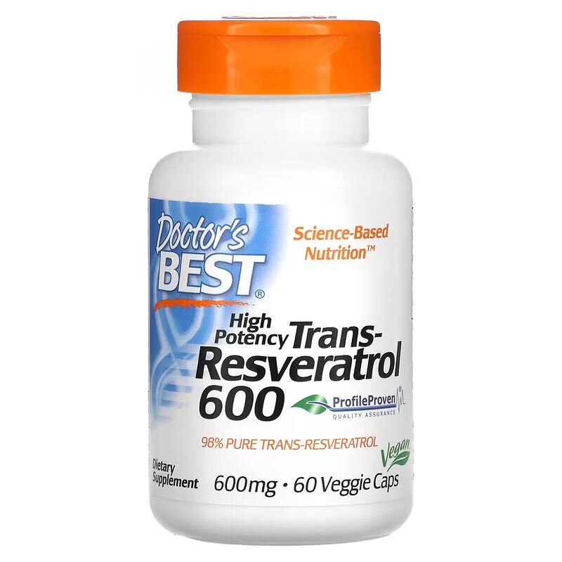 Транс-ресвератрол Doctor's Best Trans-Resveratrol 600 mg, 60 вегакапсул для підтримки серцево-судинної системи