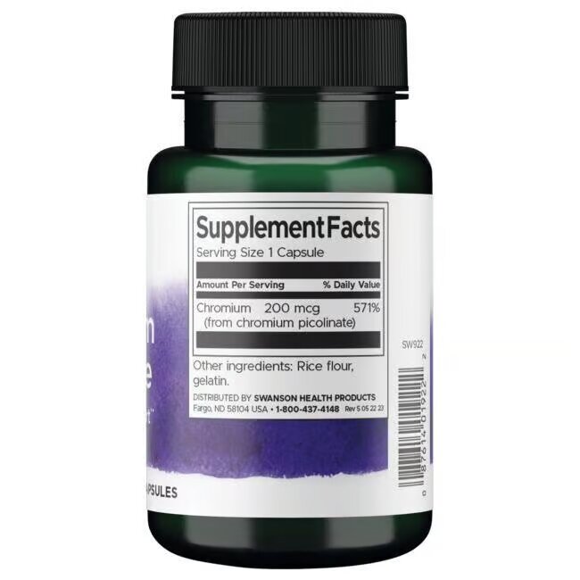Хром Swanson Chromium Picolinate 200 mcg, 100 капсул для підтримки рівня цукру в крові. Фото 2