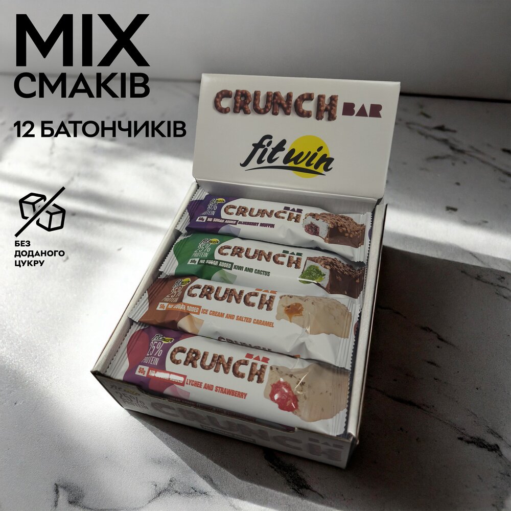 Блок батончиків FitWin Crunch Bar 25% MIX, 12*50 грам