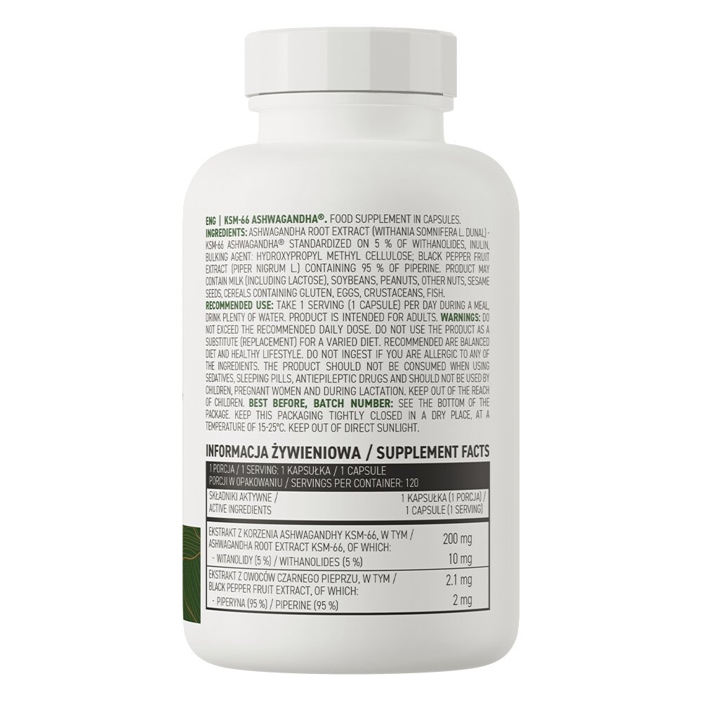 Екстракт ашваганди OstroVit Vege KSM-66 Ashwagandha, 120 капсул для бородьби зі стресом. Фото 2