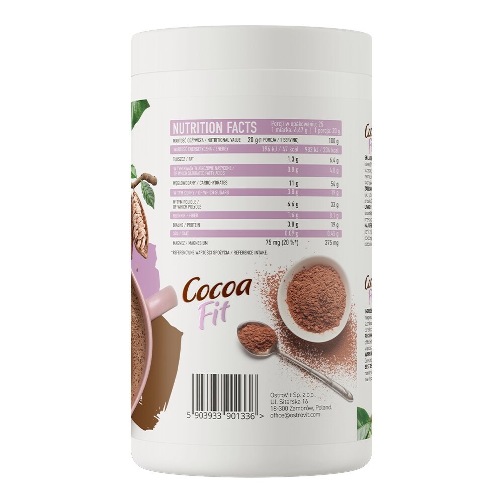 Какао напиток OstroVit Cocoa Fit, 500 грамм с низким содержанием сахара. Фото 2