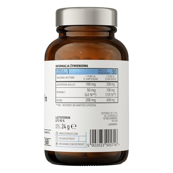 Лактотрансферин OstroVit Pharma Lactoferrin LFS 90%, 60 капсул з вітаміном С. Фото 2