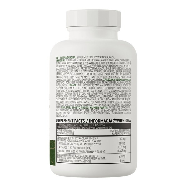 Натуральная добавка OstroVit Vege Ashwagandha, 240 вегакапсул. Фото 2