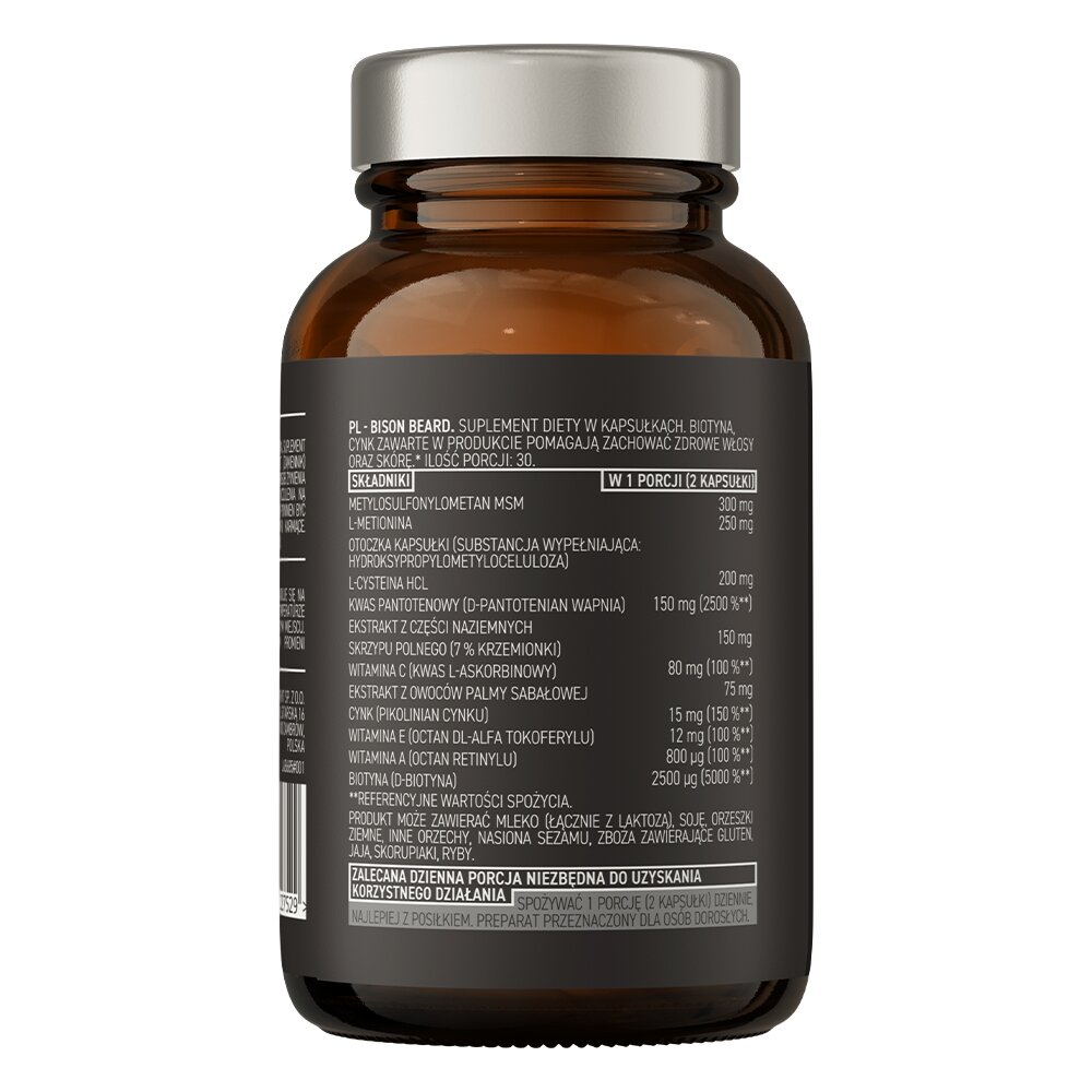 Вітаміни та мінерали OstroVit Pharma Bison Beard, 60 капсул для підтримки шкіри, волосся та нігтів. Фото 2