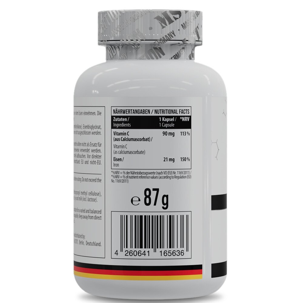 Вітамін С та залізо MST Nutrition Iron Bisglycinate, 120 капсул для профілактики залізодефіцитної анемії. Фото 2