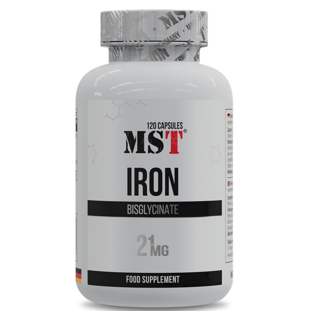 Вітамін С та залізо MST Nutrition Iron Bisglycinate, 120 капсул для профілактики залізодефіцитної анемії