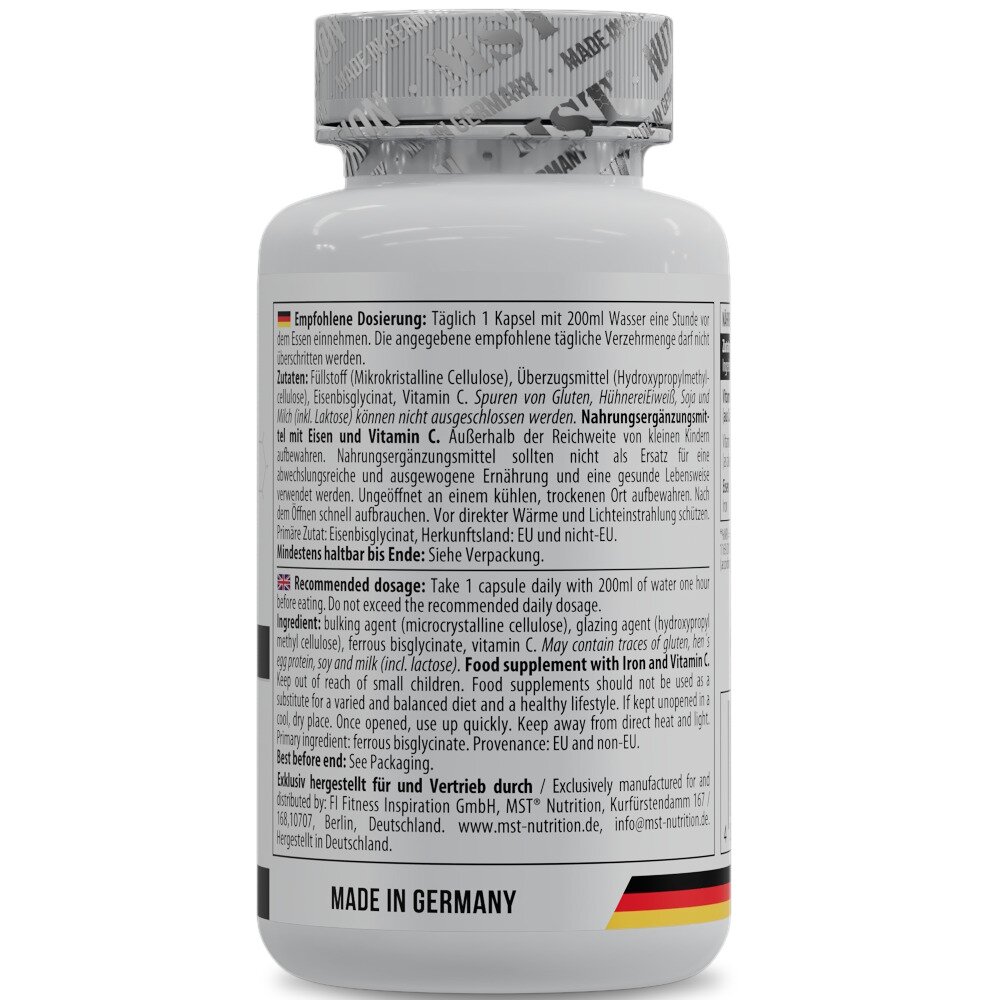 Витамин С и железо MST Nutrition Iron Bisglycinate, 60 капсул для профилактики железодефицитной анемии. Фото 2