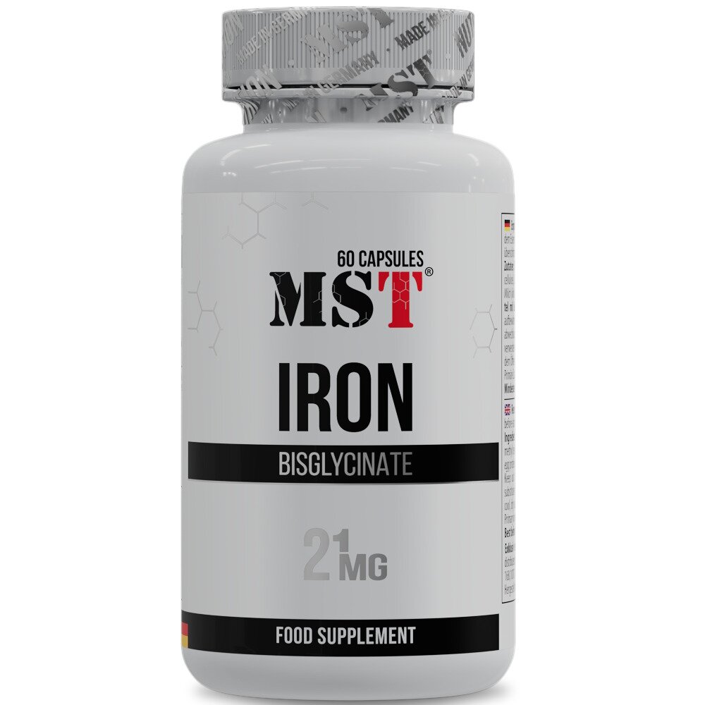 Витамин С и железо MST Nutrition Iron Bisglycinate, 60 капсул для профилактики железодефицитной анемии