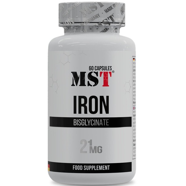 Вітамін С та залізо MST Nutrition Iron Bisglycinate, 60 капсул для профілактики залізодефіцитної анемії