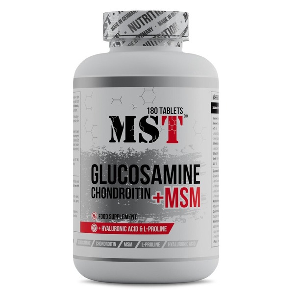 Хондропротектор MST Nutrition Glucosamine Chondroitin MSM Hyaluronic Acid L-Proline, 180 таблеток