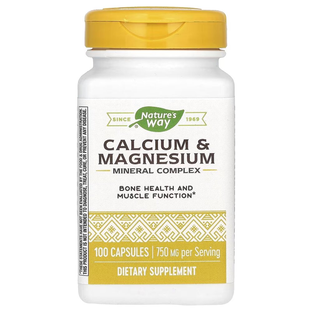 Кальций и магний Nature's Way Calcium & Magnesium, 100 капсул для поддержки костей, зубов