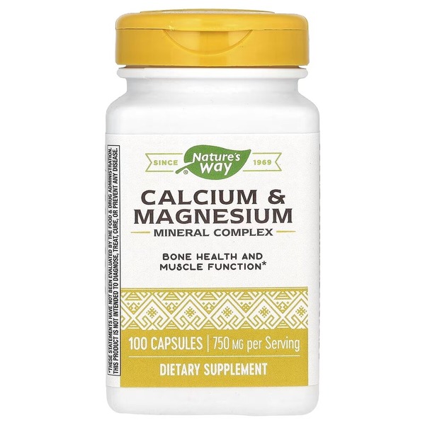 Кальций и магний Nature's Way Calcium & Magnesium, 100 капсул для поддержки костей, зубов