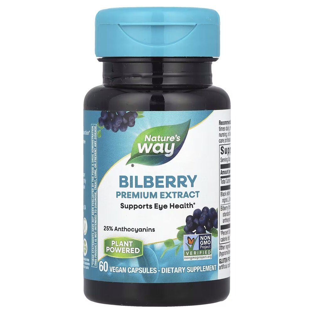 Екстракт ягід чорниці Nature's Way Bilberry Premium Extract, 60 вегакапсул для підтримки очей та покращення зору