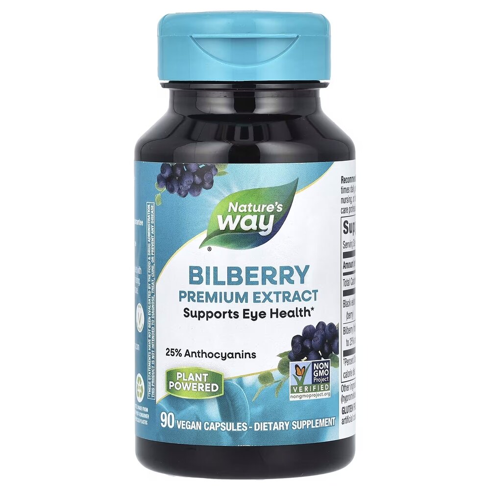 Чорна бузина та екстракт чорниці Nature's Way Bilberry Premium Extract, 90 вегакапсул для підтримки очей та зору