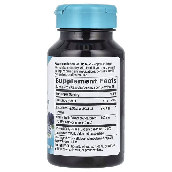 Чорна бузина та екстракт чорниці Nature's Way Bilberry Premium Extract, 90 вегакапсул для підтримки очей та зору. Фото 2