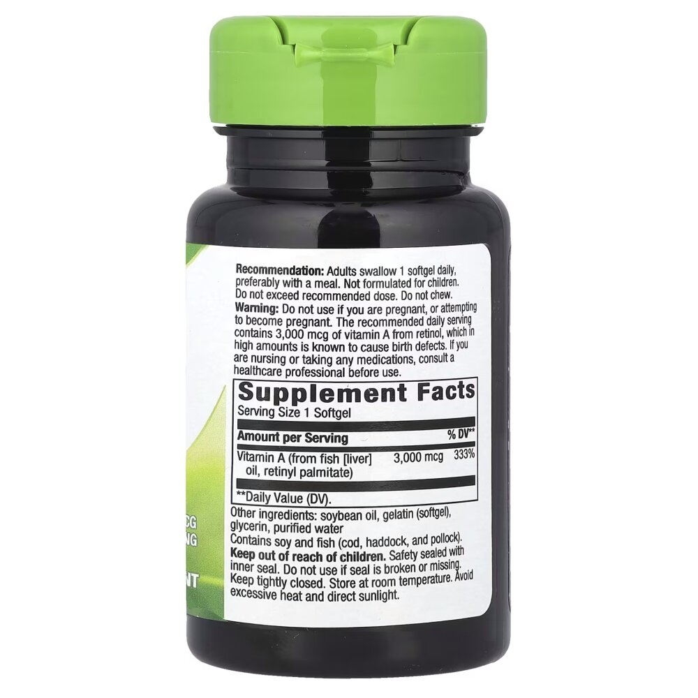 Витамин А Nature's Way Vitamin A 3000 mcg, 100 капсул для поддержки глаз и иммунной системы. Фото 2