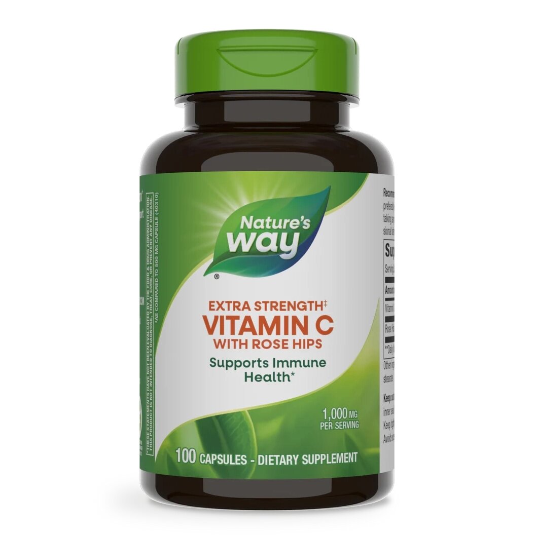 Вітамін С з шипшиною Nature's Way Vitamin C with Rose Hips Extra Strength, 100 капсул для підтримки імунної системи