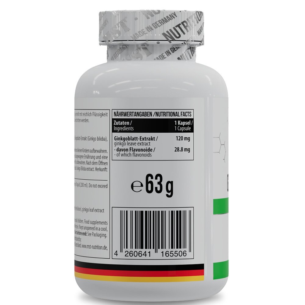 Екстракт гінкго білоба MST Nutrition Ginkgo Biloba, 120 капсул для підтримки пам'яті, мозку та кровообігу. Фото 2