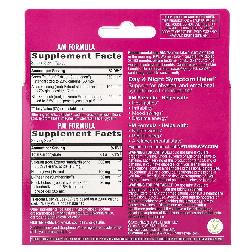 Комплекс екстрактів Nature's Way AM/PM Menopause Formula, 60 таблеток для полегшення симптомів менопаузи. Фото 2