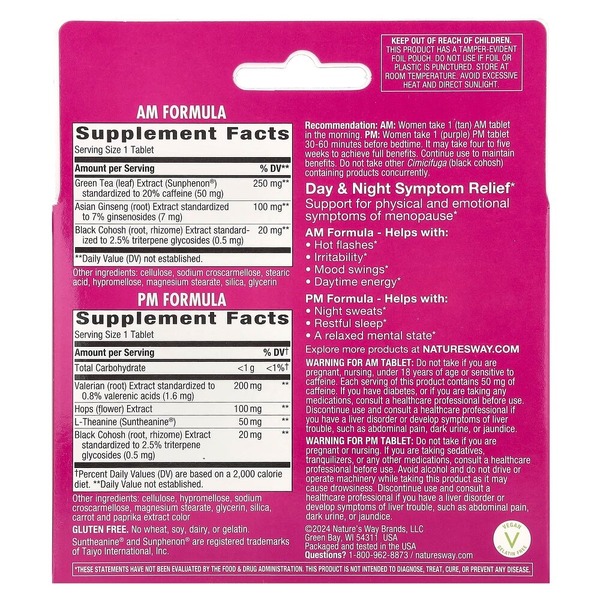 Комплекс екстрактів Nature's Way AM/PM Menopause Formula, 60 таблеток для полегшення симптомів менопаузи. Фото 2