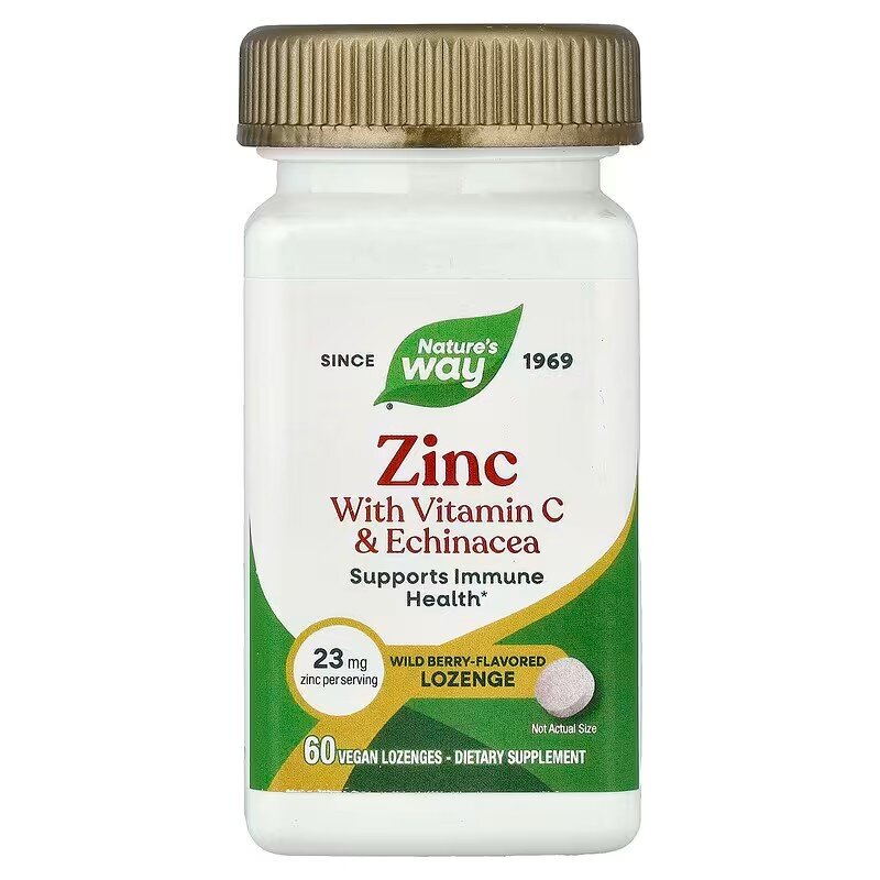 Цинк, витамин С и эхинацея Nature's Way Zinc Lozenges, 60 пастилок для поддержки иммунной системы