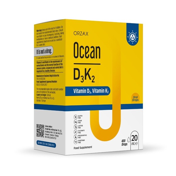 Витамин D3 и K2 Orzax Ocean D3K2 Drop, 20 мл для поддержки костей и иммунной системы