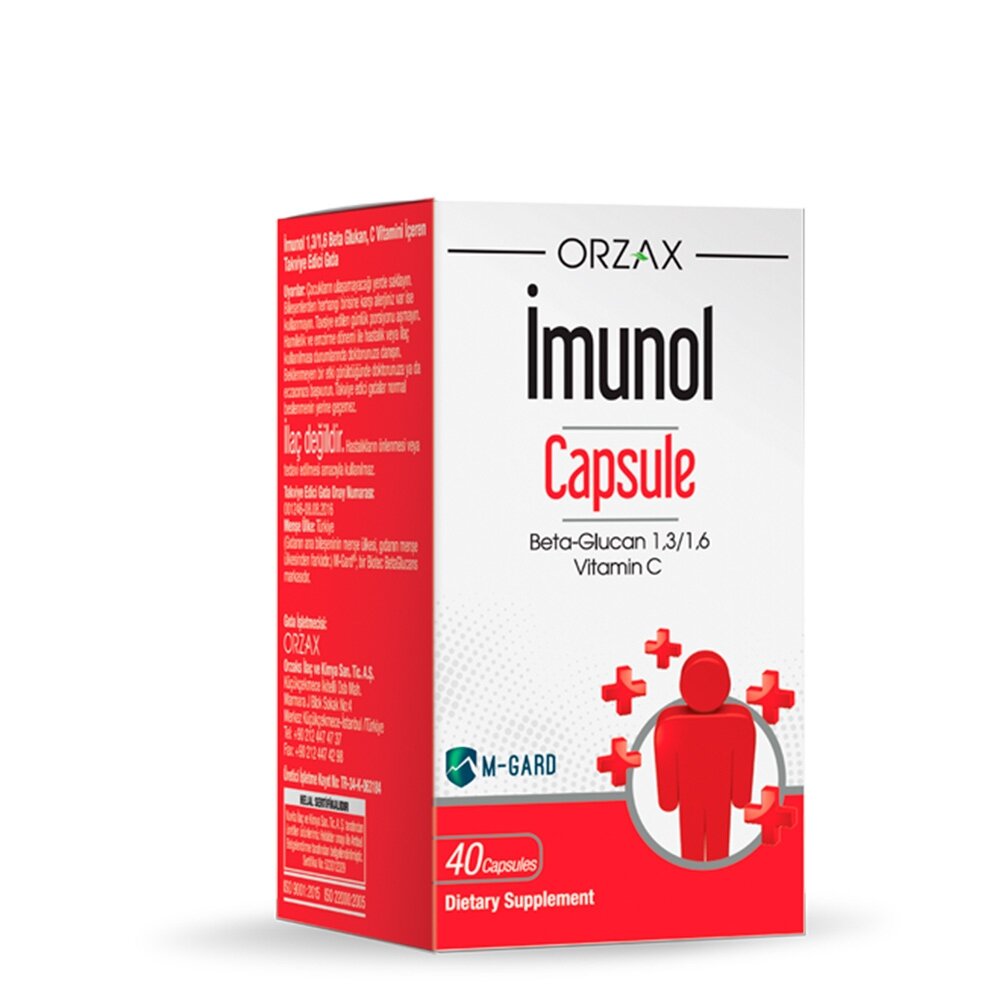Бета-глюкан 1,3/1,6 та вітамін C Orzax Imunol Capsule, 40 капсул для підтримки імунної системи