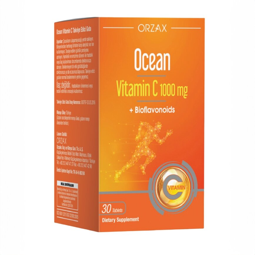 Витамин C Orzax Ocean Vitamin C 1000 mg, 30 таблеток для поддержки иммунной системы