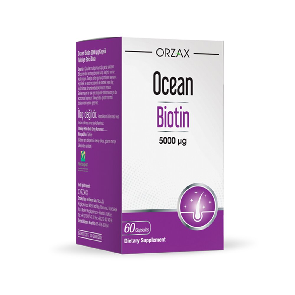 Биотин Orzax Ocean Biotin 5000 mcg, 60 капсул для поддержки волос, кожи и ногтей