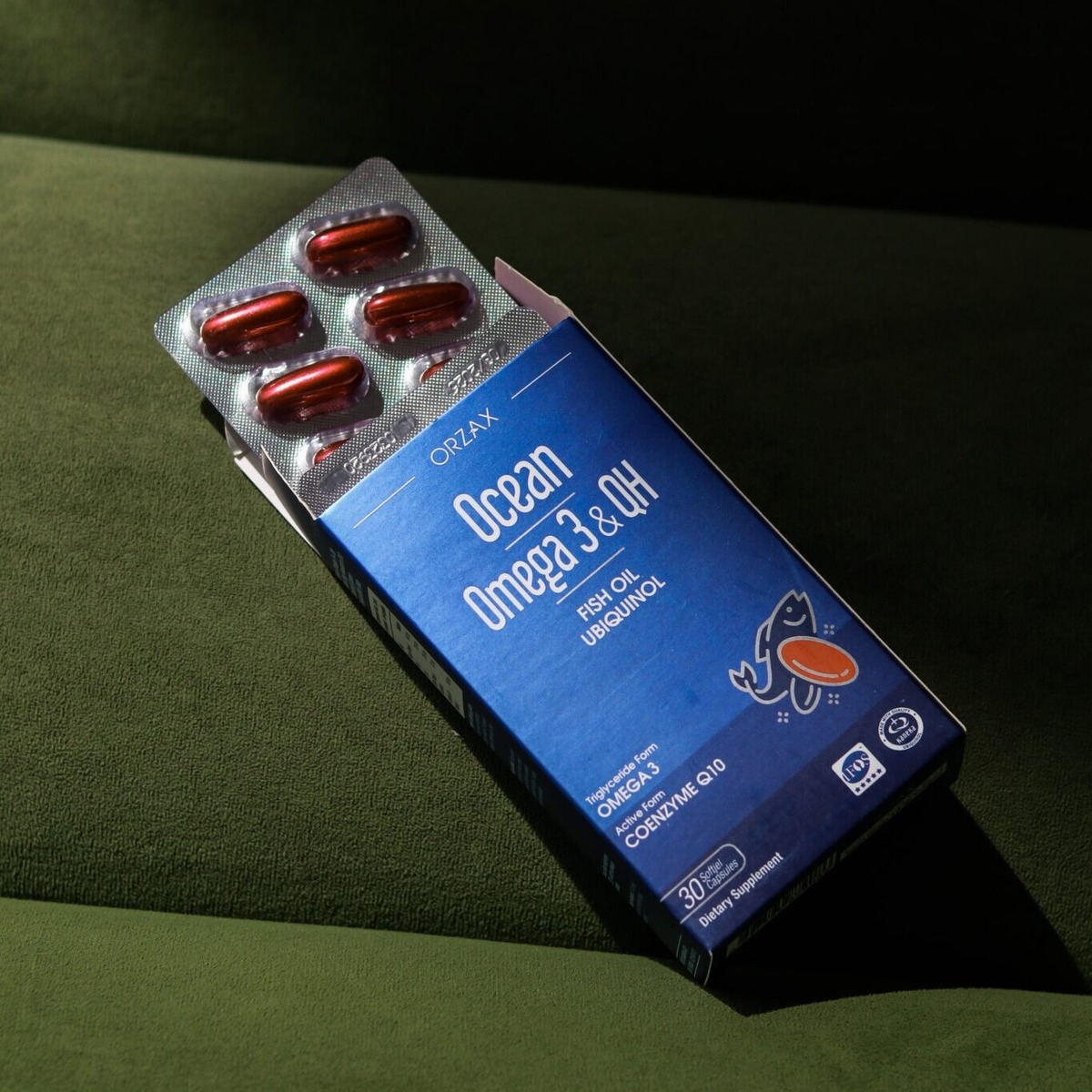 Омега-3 та коензим Q10 Orzax Ocean Omega-3 & QH, 30 капсул для підтримки серцево-судинної системи. Фото 2