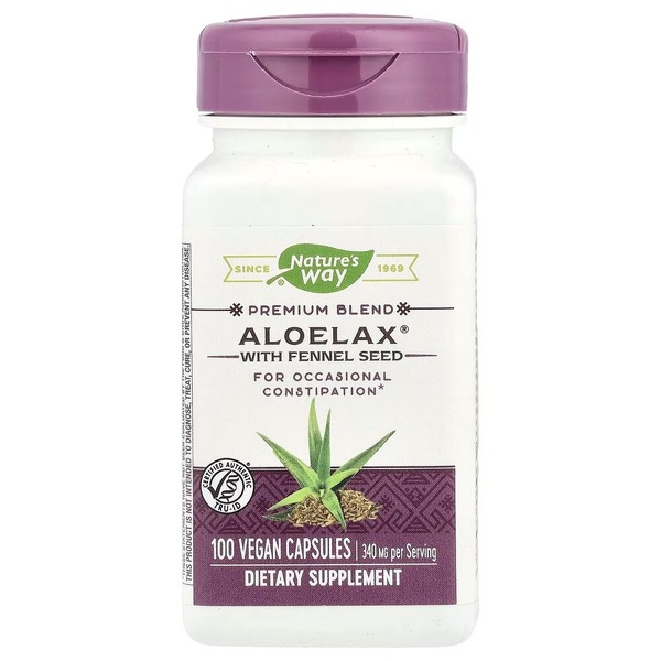 Алое ферокс та насіння фенхеля Nature's Way Aloelax with Fennel Seed, 100 вегакапсул для підтримки травної системи