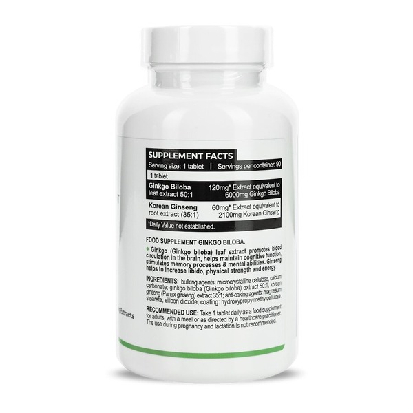 Екстракт гінкго білоба та женьшеню корейського Progress Nutrition Ginkgo Biloba + Ginseng Extracts, 90 таблеток. Фото 2
