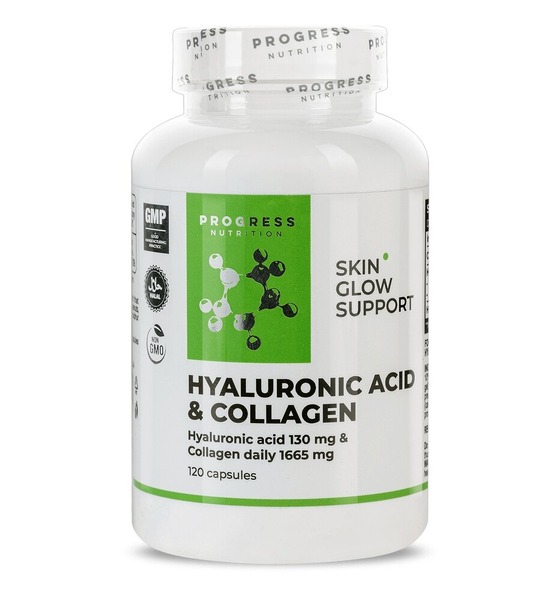 Гіалуронова кислота та  колаген Progress Nutrition Hyaluronic acid & Collagen, 120 капсул для підтримки шкіри, суглобів і зв'язок