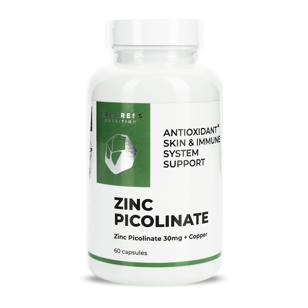 Цинк пиколинат Progress Nutrition Zinc Picolinate 30 mg + Copper, 60 капсул для поддержки иммунной системы