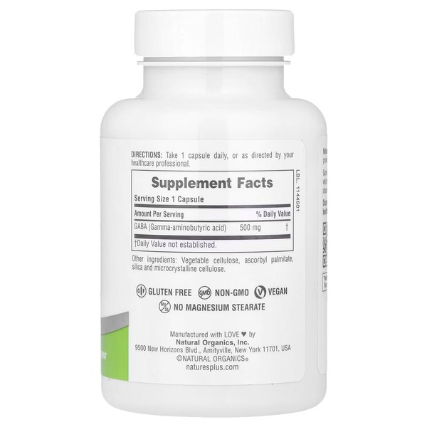 Гамма-аминомасляная кислота Natures Plus PRO GABA 500 mg, 60 капсул для поддержки нервной системы. Фото 2