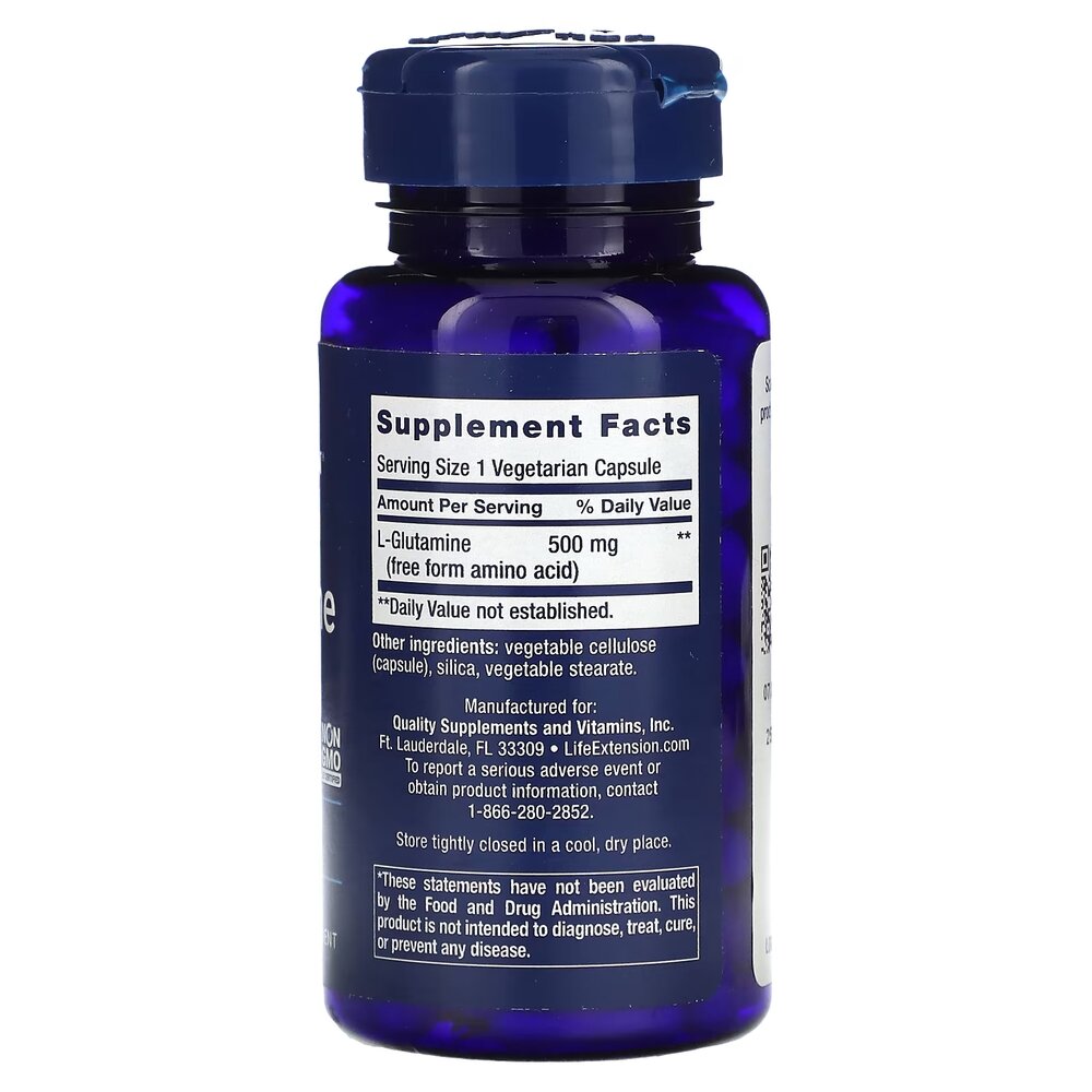 L-глютамін Life Extension L-Glutamine 500 mg, 100 вегакапсул для підтримки м'язів, кишківника, імунної системи. Фото 2